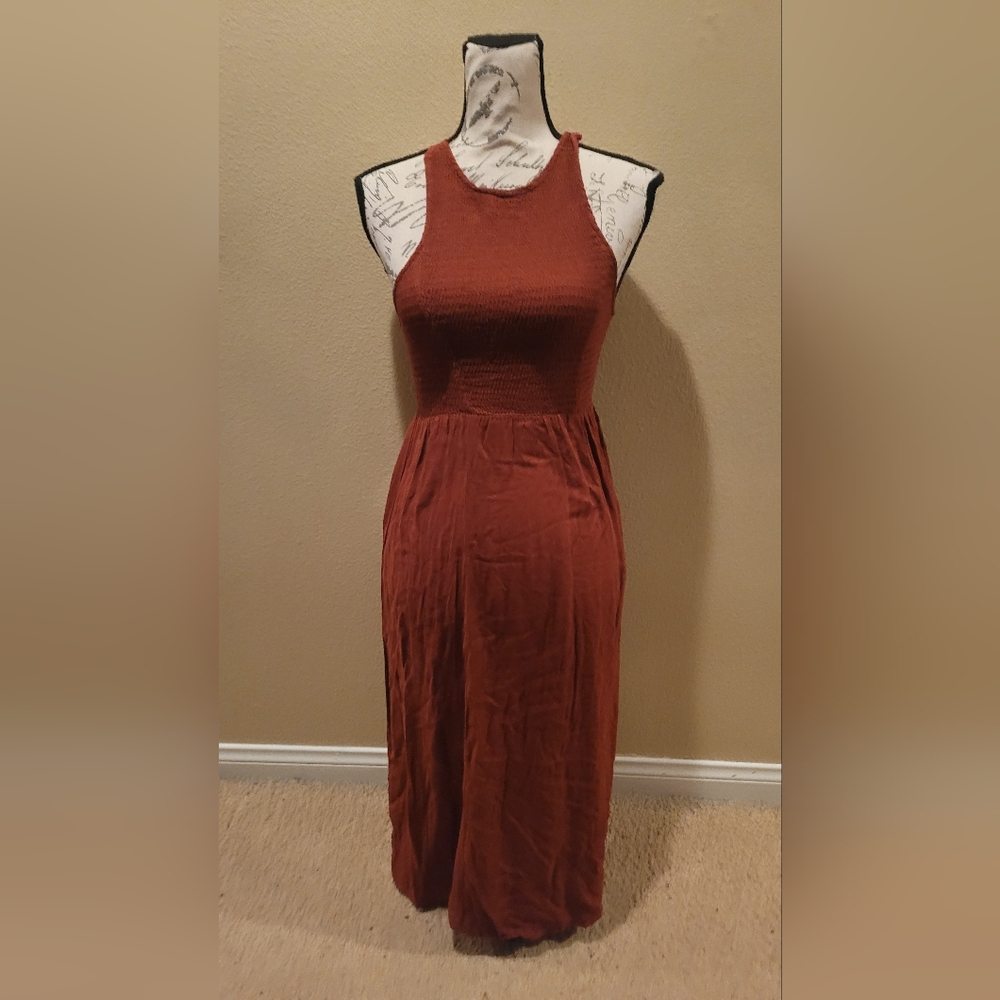 Kimchi Blue Rust Smocked Halter Maxi Dress